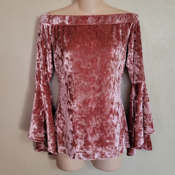 VENUS Mauve Pink Velvet Off The Shoulder Bell Sleeve Top Size Women's Small - Picture 1 of 9